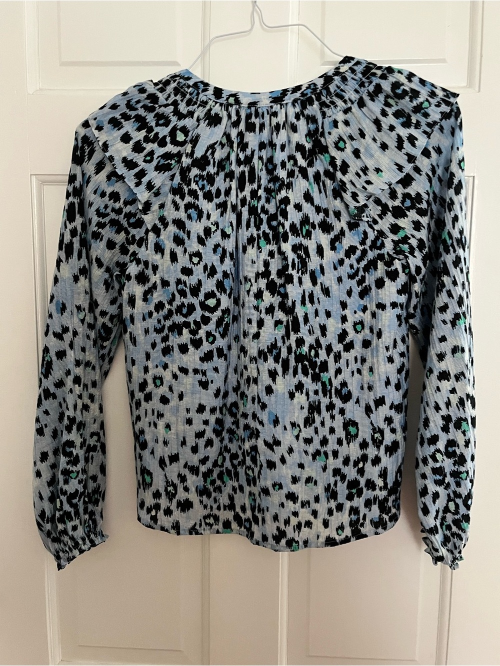 LOFT Blue and Black Leopard-Print Button Henley Blouse - Picture 7 of 7